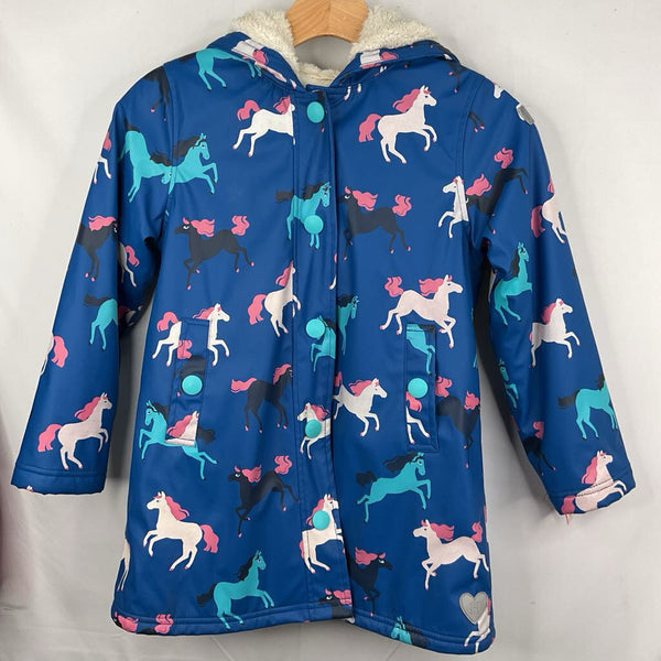 Size 8: Hatley Blue/White/Pink Unicorns Fleece Lined Rain Coat