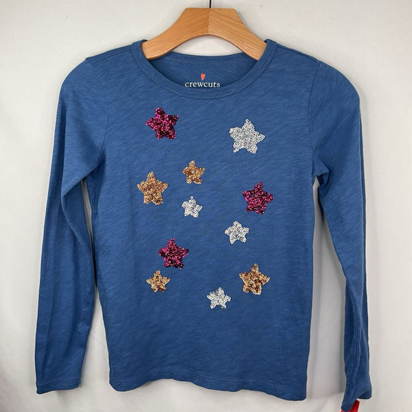 Size 8-9: Crewcuts Blue/Colorful Sequin Stars Long Sleeve Shirt