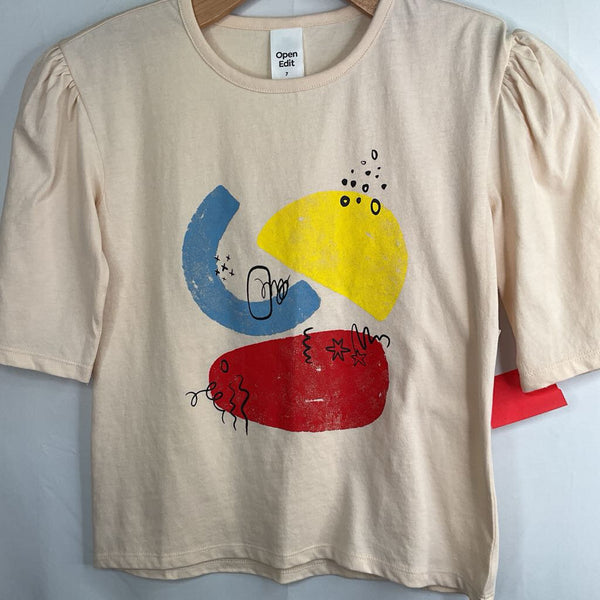 Size 8-9: Open Edit Yellow/Colorful Abstract Print T-Shirt NEW w/ Tags