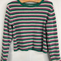 Size 8-9: Zara Purple/Green/White Striped Fuzzy Sweater