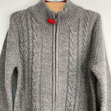 Size 4-5: Peek Grey Cable Knit Wool Blend Zip-Up Sweater