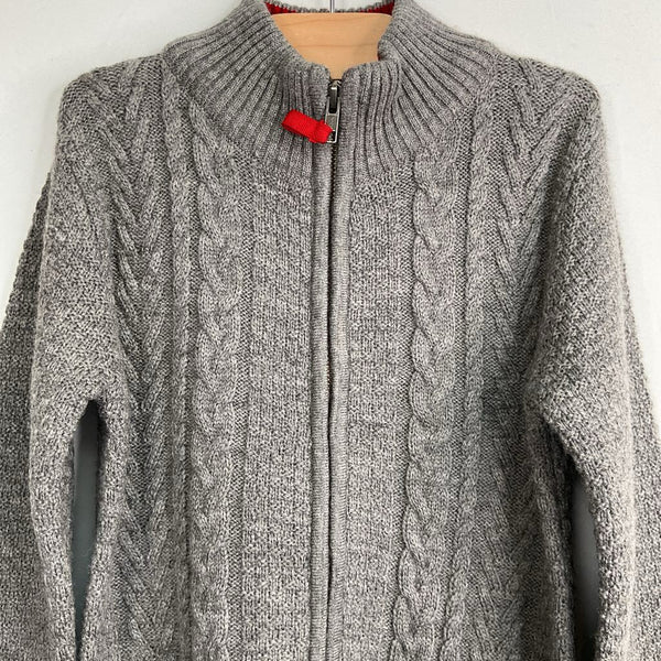 Size 4-5: Peek Grey Cable Knit Wool Blend Zip-Up Sweater