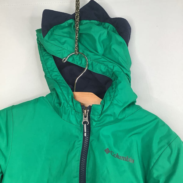 Size 4: Columbia Green/Navy Trim Dino Spikes Rain Coat