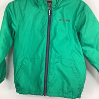 Size 4: Columbia Green/Navy Trim Dino Spikes Rain Coat