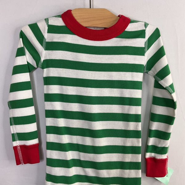 Size 3 (90): Hanna Andersson Green/White/Red Trim Striped Organic Cotton 2pc Holiday PJs NEW