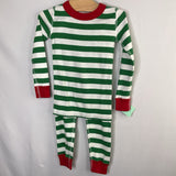 Size 3 (90): Hanna Andersson Green/White/Red Trim Striped Organic Cotton 2pc Holiday PJs NEW