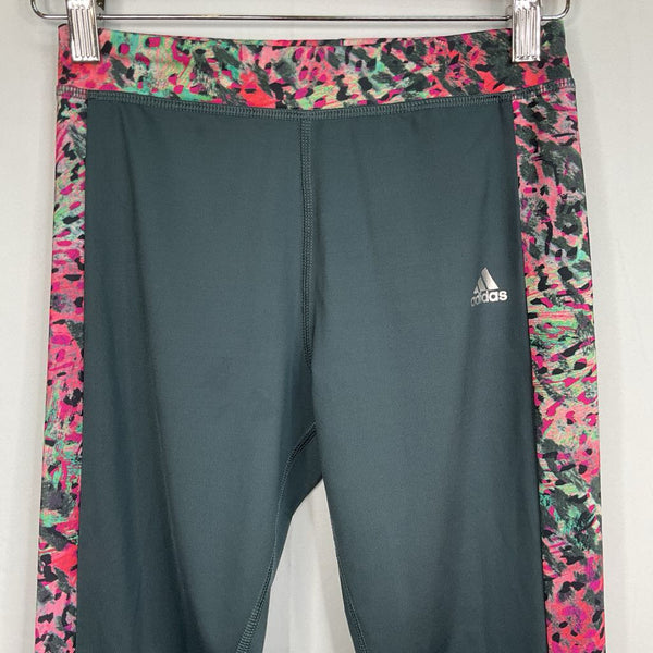 Size 10-12: Adidas Grey/Colorful Floral Trim Athletic Leggings