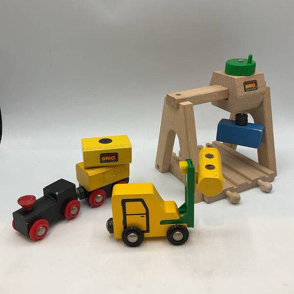 Vintage Brio Wooden Railway Overhead Crane and Cars