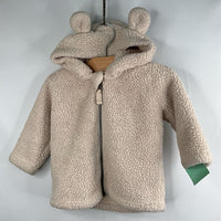 Size 12-18m (75): Hanna Andersson Off-White Teddy Ear Hooded Fleece Zip-Up Hoodie