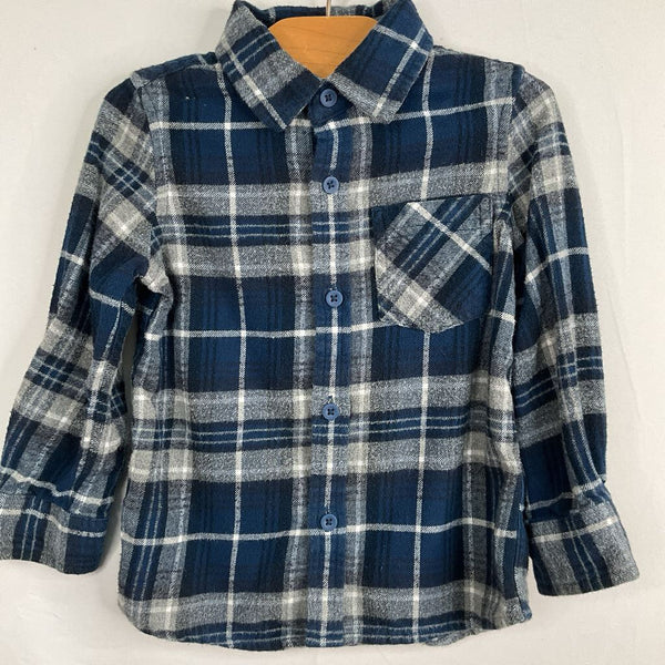 Size 4: Outdoor Kids Blue/White/Grey Plaid Flannel Button-Up Shirt