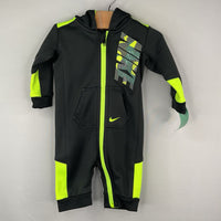 Size 0-3m: Nike Grey/Neon Green Trim Hooded Zip-Up Romper