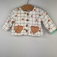 Size 3-6m: Little Lass White/Black/Orange Grid/Hearts Button-Up Cardigan