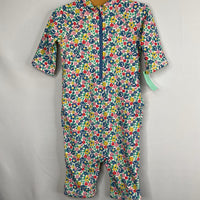 Size 9-12m: Boden White/Colorful Floral Rash Guard Body Swim Suit