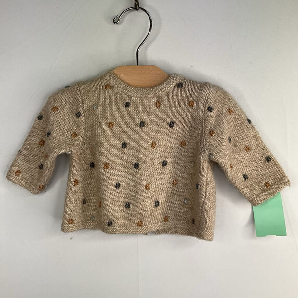 Size 0-1m: Zara Beige Grey Dots Button-Up Sweater