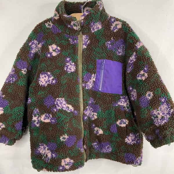 Size 5: Throwing Tiny Fits Brown/Green/Purple Floral Sherpa Zip-Up Coat