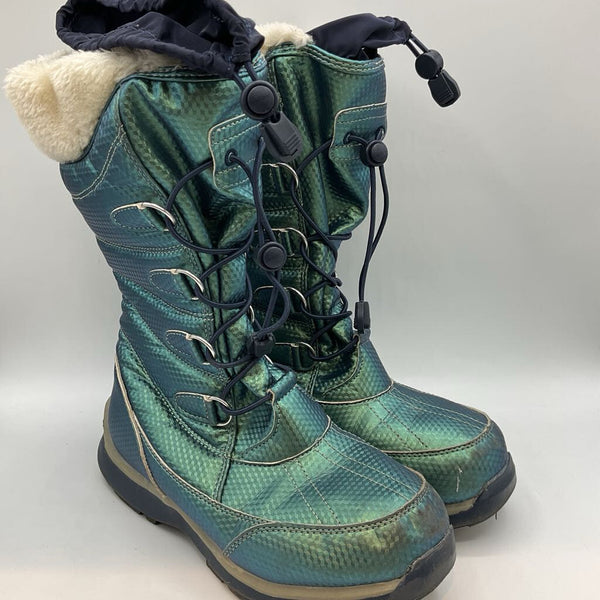Size 3Y: Land's End Green/Navy Fleece Trim Toggle Snow Boots