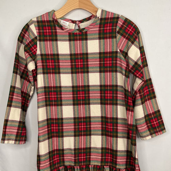 Size 8 (130): Hanna Andersson Creme/Red/Green Plaid Flannel Long Sleeve Dress