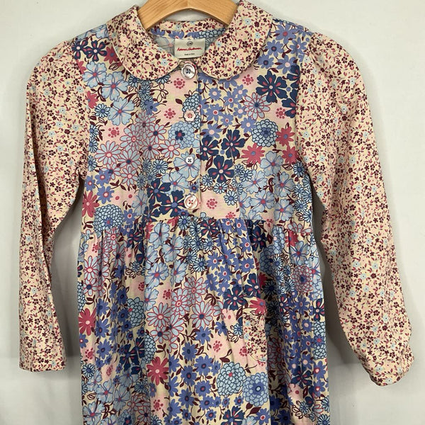 Size 8 (130): Hanna Andersson Creme/Pink/Blue Floral Long Sleeve Dress