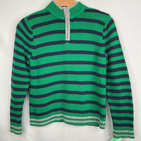 Size 8 (130): Hanna Andersson Green/Navy Striped 1/4 Zip Sweater