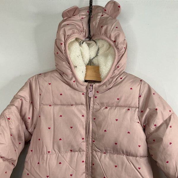 Size 18-24m: Gap Pink Hearts Fleece Lined Poly Fill Snowsuit