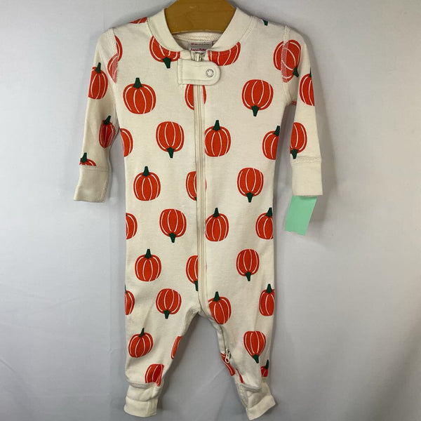 Size 3-6m (60): Hanna Andersson Creme/Orange Pumpkins Organic Cotton 1pc Zip-Up PJs