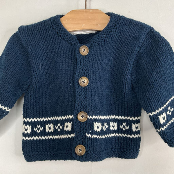 Size 6-9m: Mako Navy/White Knit Button-Up Cardigan