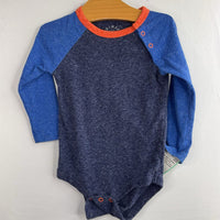 Size 9-12m: Primary Heathered Blue/Orange Trim Long Sleeve Onesie