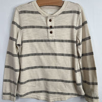 Size 6-7: Old Navy Beige/Grey Bars Long Sleeve Henley Shirt