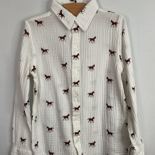 Size 6: Janie and Jack White/Brown Horses Muslin Button-Up Shirt