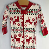 Size 3-6m (60): Hanna Andersson Red/White/Green Fair Isle Reindeer Organic Cotton 1pc Zip-Up Holiday PJs