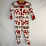 Size 3-6m (60): Hanna Andersson Red/White/Green Fair Isle Reindeer Organic Cotton 1pc Zip-Up Holiday PJs