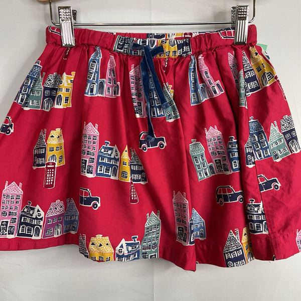 Size 5-6: Boden Red/Colorful Row Houses Drawstring Skirt