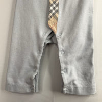 Size NB: Burberry Blue/Brown Plaid Trim Snap-Up Romper