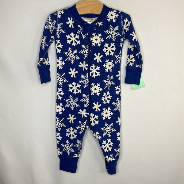 Size 3-6m (60): Hanna Andersson Blue/White Snowflakes Organic Cotton 1pc Zip-Up PJs