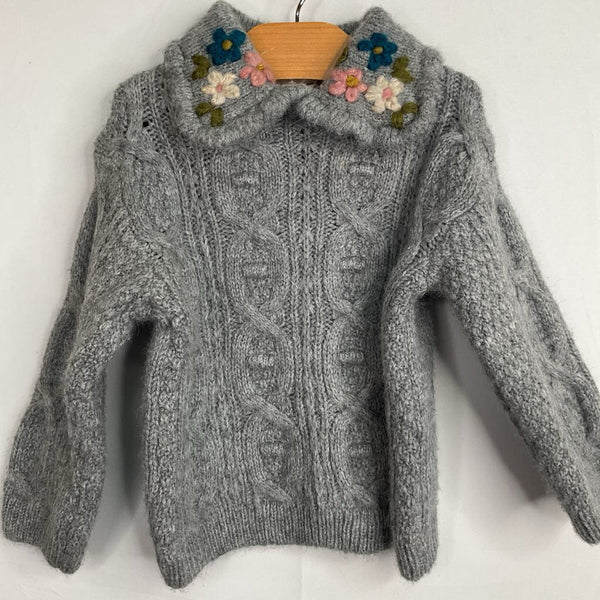 Size 9-12m: Zara Grey/Colorful Floral Trim Collared Sweater