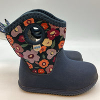 Size 8: Jan & Jun Navy/Colorful Floral Fleece Lined Rain Boots