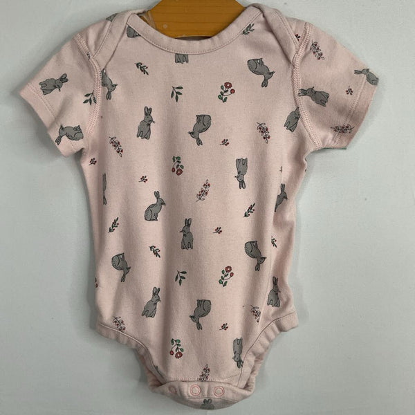 Size 6-12m (70): Hanna Andersson Pink/Grey Floral Bunnies Onesie