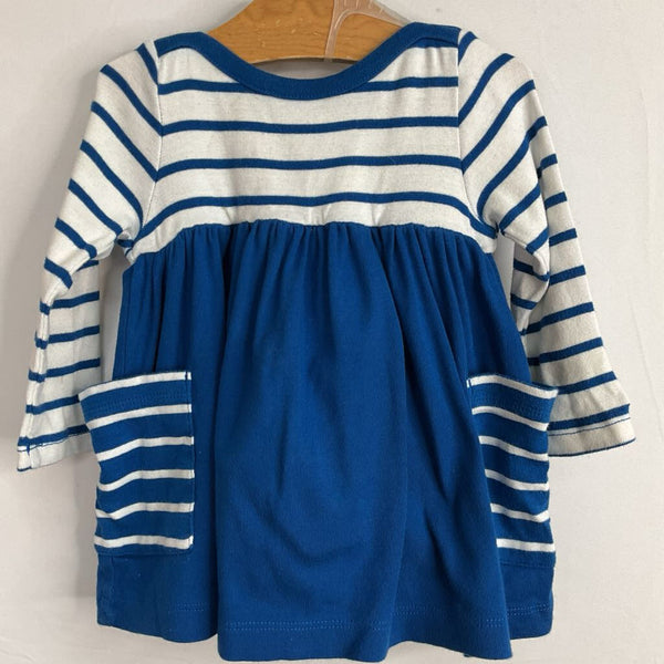 Size 6-12m (70): Hanna Andersson Blue/White Striped Long Sleeve Dress/Bloomers