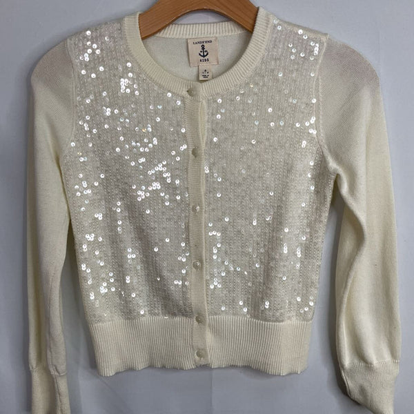 Size 7-8: Lands' End Creme Sequin Button-Up Cardigan