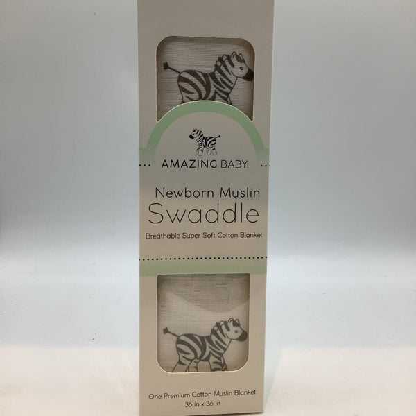 Amazing Baby White/Grey Zebras Muslin Swaddle