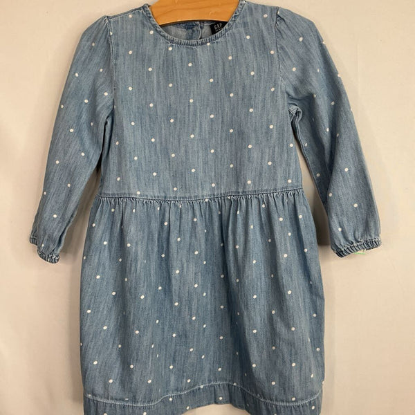 Size 4: Gap Blue/White Dots Chambray Long Sleeve Dress