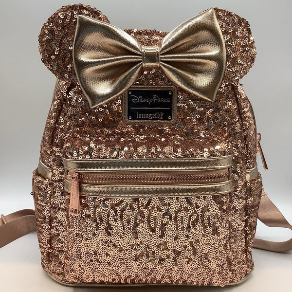 Loungefly Disney Parks Rose Gold Minnie Mouse Sequin Mini Backpack NEW