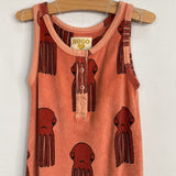 Size 4: Hugo Loves Tiki Sleeveless Orange/Red Octopi Terry Cloth Romper