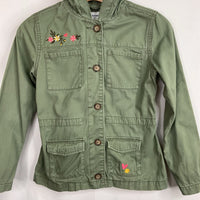 Size 10-12: Old Navy Green/Colorful Floral Trim Hooded Utility Jacket