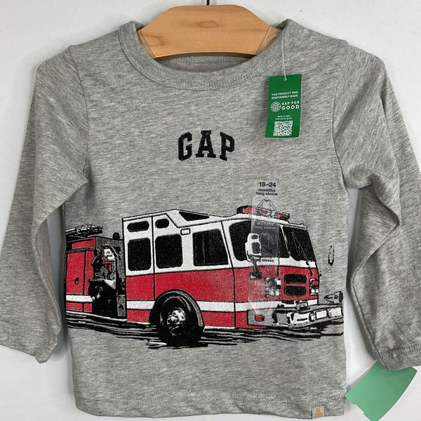 Size 18-24m: Gap Grey/Red Fire Engine Long Sleeve Shirt NEW w/ Tags