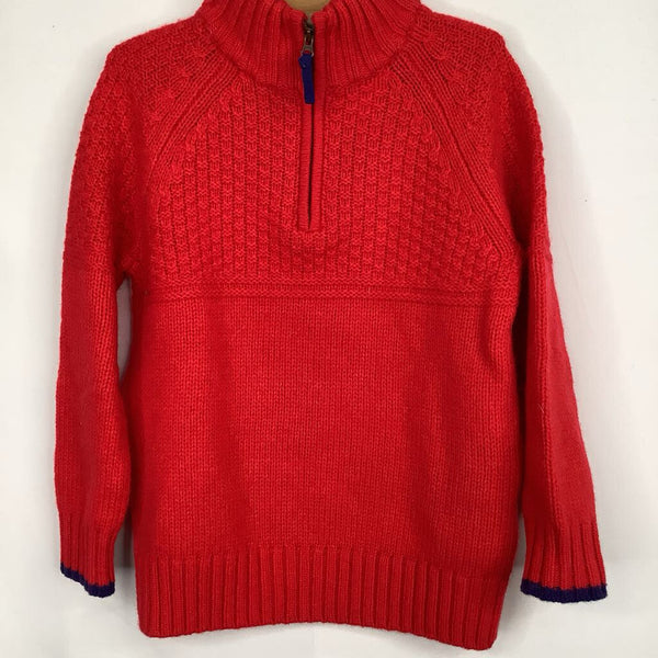 Size 6-7: Boden Red/Blue Ribbed Wool Blend 1/4 Zip-Up Sweater NEW w/ Tags