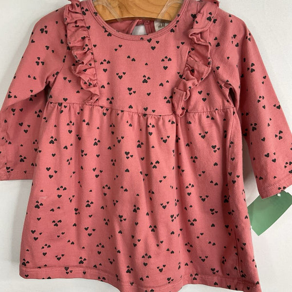 Size 6m: H&M Pink/Grey Hearts Long Sleeve Dress