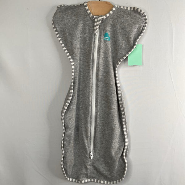 Size S (8-13lb): Love To Dream Swaddle Up Grey/White Striped Trim Sleepsack