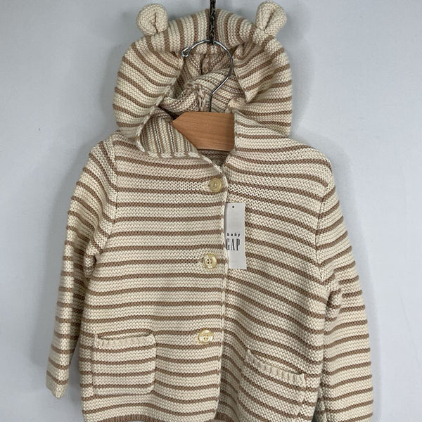 Size 6-12m: Gap Tan Striped Knit Button-Up Hooded Eared Cardigan NEW w/ Tags