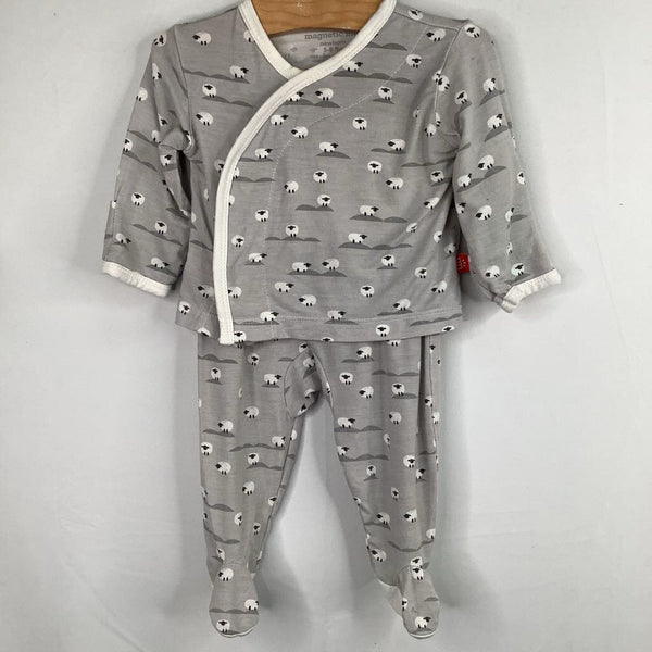 Size NB (5-8lbs) : Magnetic Me Grey/White Sheep Bamboo 2pc PJs